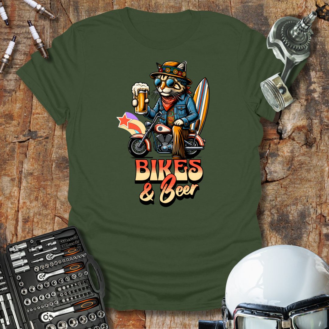 Bikes & Beer Cat T-Shirt