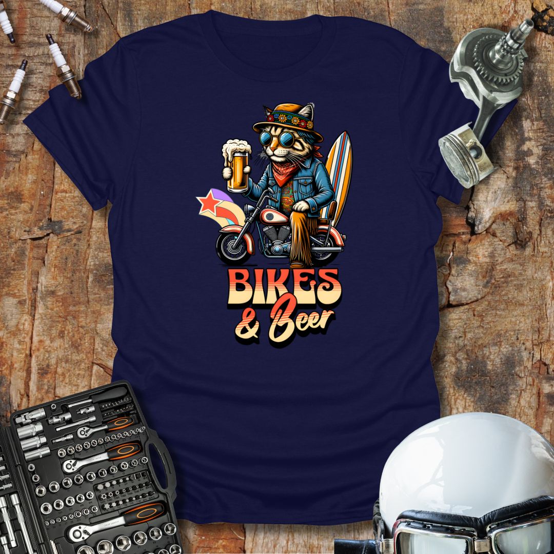 Bikes & Beer Cat T-Shirt